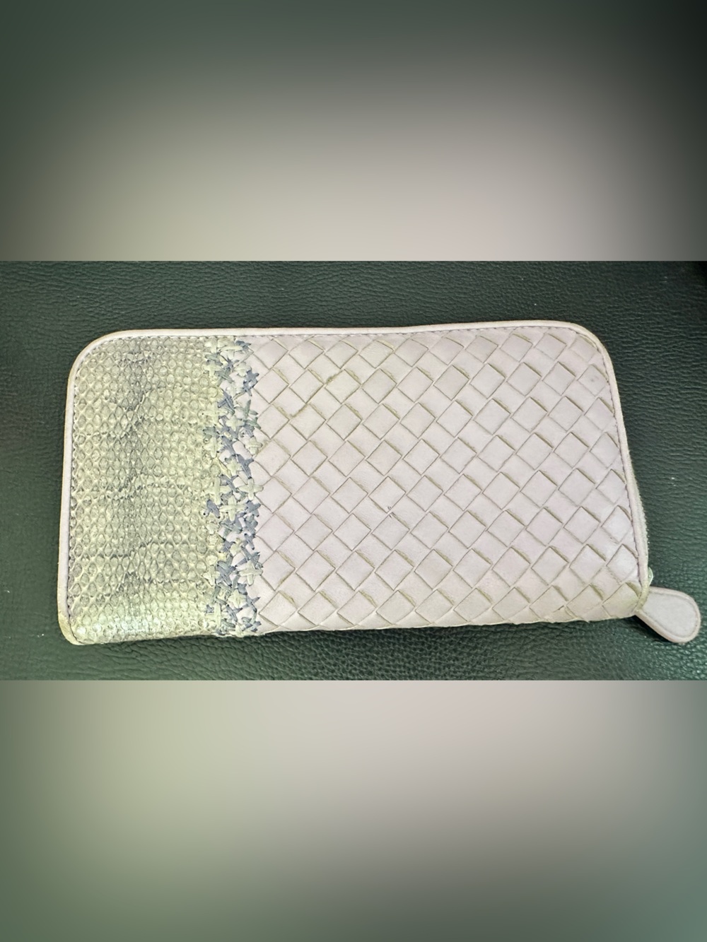Bottega Veneta Intrecciato Snakeskin Zip Around Wallet Lavender Leather